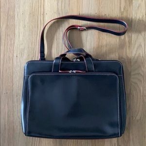 Lodis Black Leather Laptop Bag with Red Trim